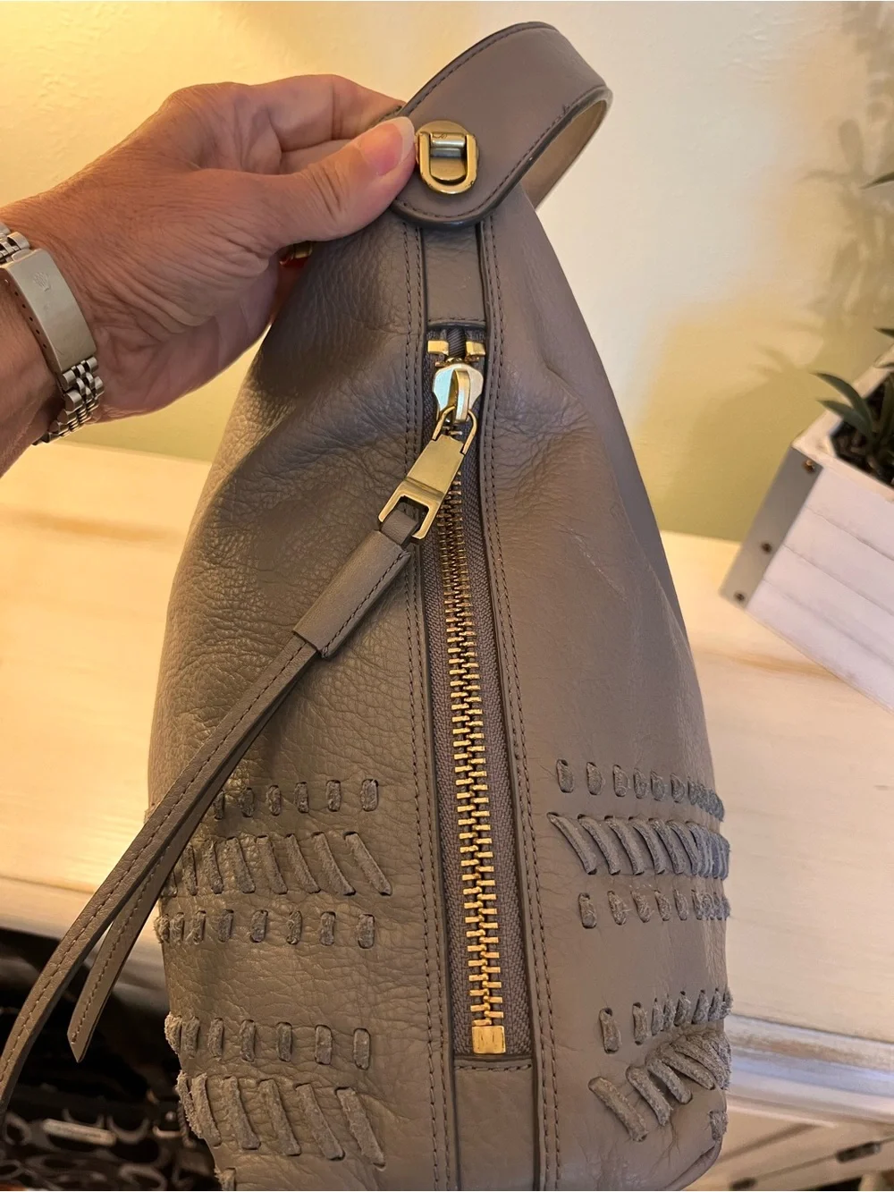 Fossil Maya Hobo Gray Leather Purse ZB7191 w/ Key Excellent Condition